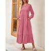 imageZESICA Womens Spring Long Sleeve Dress 2025 Crewneck Casual Loose Pleated Tiered Swing Midi Dresses with PocketsPink