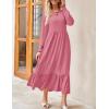 imageZESICA Womens Spring Long Sleeve Dress 2025 Crewneck Casual Loose Pleated Tiered Swing Midi Dresses with PocketsPink