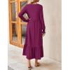 imageZESICA Womens Spring Long Sleeve Dress 2025 Crewneck Casual Loose Pleated Tiered Swing Midi Dresses with PocketsPlum