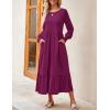 imageZESICA Womens Spring Long Sleeve Dress 2025 Crewneck Casual Loose Pleated Tiered Swing Midi Dresses with PocketsPlum