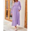 imageZESICA Womens Spring Long Sleeve Dress 2025 Crewneck Casual Loose Pleated Tiered Swing Midi Dresses with PocketsPurple