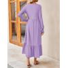 imageZESICA Womens Spring Long Sleeve Dress 2025 Crewneck Casual Loose Pleated Tiered Swing Midi Dresses with PocketsPurple