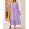 imageZESICA Womens Spring Long Sleeve Dress 2025 Crewneck Casual Loose Pleated Tiered Swing Midi Dresses with PocketsPurple