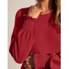 imageZESICA Womens Spring Long Sleeve Dress 2025 Crewneck Casual Loose Pleated Tiered Swing Midi Dresses with PocketsRed