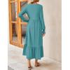 imageZESICA Womens Spring Long Sleeve Dress 2025 Crewneck Casual Loose Pleated Tiered Swing Midi Dresses with PocketsSage