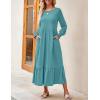 imageZESICA Womens Spring Long Sleeve Dress 2025 Crewneck Casual Loose Pleated Tiered Swing Midi Dresses with PocketsSage