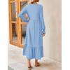 imageZESICA Womens Spring Long Sleeve Dress 2025 Crewneck Casual Loose Pleated Tiered Swing Midi Dresses with PocketsSky