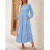imageZESICA Womens Spring Long Sleeve Dress 2025 Crewneck Casual Loose Pleated Tiered Swing Midi Dresses with PocketsSky