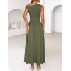imageZESICA Womens Summer 2025 Sleeveless Maxi Dress One Shoulder Casual Slim Swing Pleated Formal Dresses with PocketsArmygreen