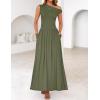 imageZESICA Womens Summer 2025 Sleeveless Maxi Dress One Shoulder Casual Slim Swing Pleated Formal Dresses with PocketsArmygreen