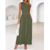 imageZESICA Womens Summer 2025 Sleeveless Maxi Dress One Shoulder Casual Slim Swing Pleated Formal Dresses with PocketsArmygreen