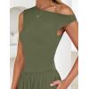 imageZESICA Womens Summer 2025 Sleeveless Maxi Dress One Shoulder Casual Slim Swing Pleated Formal Dresses with PocketsArmygreen