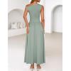 imageZESICA Womens Summer 2025 Sleeveless Maxi Dress One Shoulder Casual Slim Swing Pleated Formal Dresses with PocketsBeangreen