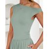 imageZESICA Womens Summer 2025 Sleeveless Maxi Dress One Shoulder Casual Slim Swing Pleated Formal Dresses with PocketsBeangreen