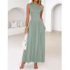 imageZESICA Womens Summer 2025 Sleeveless Maxi Dress One Shoulder Casual Slim Swing Pleated Formal Dresses with PocketsBeangreen