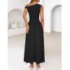 imageZESICA Womens Summer 2025 Sleeveless Maxi Dress One Shoulder Casual Slim Swing Pleated Formal Dresses with PocketsBlack
