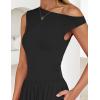 imageZESICA Womens Summer 2025 Sleeveless Maxi Dress One Shoulder Casual Slim Swing Pleated Formal Dresses with PocketsBlack