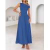 imageZESICA Womens Summer 2025 Sleeveless Maxi Dress One Shoulder Casual Slim Swing Pleated Formal Dresses with PocketsBlue