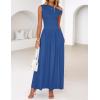 imageZESICA Womens Summer 2025 Sleeveless Maxi Dress One Shoulder Casual Slim Swing Pleated Formal Dresses with PocketsBlue