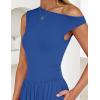 imageZESICA Womens Summer 2025 Sleeveless Maxi Dress One Shoulder Casual Slim Swing Pleated Formal Dresses with PocketsBlue