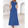imageZESICA Womens Summer 2025 Sleeveless Maxi Dress One Shoulder Casual Slim Swing Pleated Formal Dresses with PocketsBlue