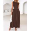 imageZESICA Womens Summer 2025 Sleeveless Maxi Dress One Shoulder Casual Slim Swing Pleated Formal Dresses with PocketsBrown