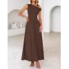 imageZESICA Womens Summer 2025 Sleeveless Maxi Dress One Shoulder Casual Slim Swing Pleated Formal Dresses with PocketsBrown