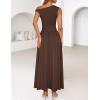imageZESICA Womens Summer 2025 Sleeveless Maxi Dress One Shoulder Casual Slim Swing Pleated Formal Dresses with PocketsBrown