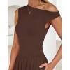 imageZESICA Womens Summer 2025 Sleeveless Maxi Dress One Shoulder Casual Slim Swing Pleated Formal Dresses with PocketsBrown