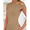 imageZESICA Womens Summer 2025 Sleeveless Maxi Dress One Shoulder Casual Slim Swing Pleated Formal Dresses with PocketsLightkhaki