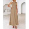 imageZESICA Womens Summer 2025 Sleeveless Maxi Dress One Shoulder Casual Slim Swing Pleated Formal Dresses with PocketsLightkhaki