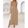 imageZESICA Womens Summer 2025 Sleeveless Maxi Dress One Shoulder Casual Slim Swing Pleated Formal Dresses with PocketsLightkhaki