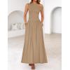 imageZESICA Womens Summer 2025 Sleeveless Maxi Dress One Shoulder Casual Slim Swing Pleated Formal Dresses with PocketsLightkhaki