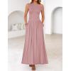 imageZESICA Womens Summer 2025 Sleeveless Maxi Dress One Shoulder Casual Slim Swing Pleated Formal Dresses with PocketsPink
