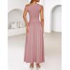 imageZESICA Womens Summer 2025 Sleeveless Maxi Dress One Shoulder Casual Slim Swing Pleated Formal Dresses with PocketsPink