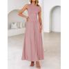 imageZESICA Womens Summer 2025 Sleeveless Maxi Dress One Shoulder Casual Slim Swing Pleated Formal Dresses with PocketsPink