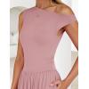 imageZESICA Womens Summer 2025 Sleeveless Maxi Dress One Shoulder Casual Slim Swing Pleated Formal Dresses with PocketsPink