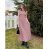 imageZESICA Womens Summer 2025 Sleeveless Maxi Dress One Shoulder Casual Slim Swing Pleated Formal Dresses with PocketsPink