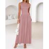 imageZESICA Womens Summer 2025 Sleeveless Maxi Dress One Shoulder Casual Slim Swing Pleated Formal Dresses with PocketsPink