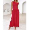 imageZESICA Womens Summer 2025 Sleeveless Maxi Dress One Shoulder Casual Slim Swing Pleated Formal Dresses with PocketsRed