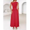 imageZESICA Womens Summer 2025 Sleeveless Maxi Dress One Shoulder Casual Slim Swing Pleated Formal Dresses with PocketsRed