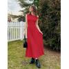 imageZESICA Womens Summer 2025 Sleeveless Maxi Dress One Shoulder Casual Slim Swing Pleated Formal Dresses with PocketsRed