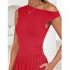 imageZESICA Womens Summer 2025 Sleeveless Maxi Dress One Shoulder Casual Slim Swing Pleated Formal Dresses with PocketsRed