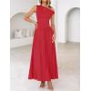 imageZESICA Womens Summer 2025 Sleeveless Maxi Dress One Shoulder Casual Slim Swing Pleated Formal Dresses with PocketsRed