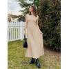 imageZESICA Womens Summer 2025 Sleeveless Maxi Dress One Shoulder Casual Slim Swing Pleated Formal Dresses with PocketsSand