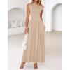 imageZESICA Womens Summer 2025 Sleeveless Maxi Dress One Shoulder Casual Slim Swing Pleated Formal Dresses with PocketsSand