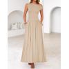 imageZESICA Womens Summer 2025 Sleeveless Maxi Dress One Shoulder Casual Slim Swing Pleated Formal Dresses with PocketsSand