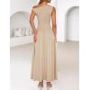 imageZESICA Womens Summer 2025 Sleeveless Maxi Dress One Shoulder Casual Slim Swing Pleated Formal Dresses with PocketsSand