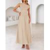 imageZESICA Womens Summer 2025 Sleeveless Maxi Dress One Shoulder Casual Slim Swing Pleated Formal Dresses with PocketsSand