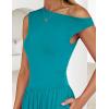imageZESICA Womens Summer 2025 Sleeveless Maxi Dress One Shoulder Casual Slim Swing Pleated Formal Dresses with PocketsTeal